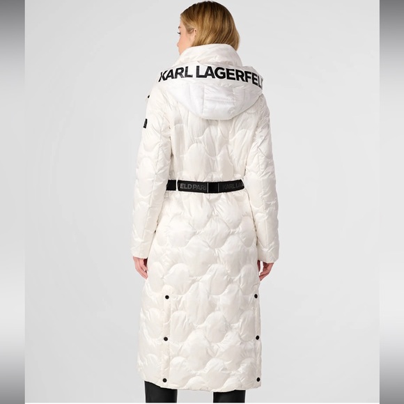 KARL Lagerfeld White with Mini Belt Bag Maxi Puffer Coat Down Jacket XS 0-2 NWT